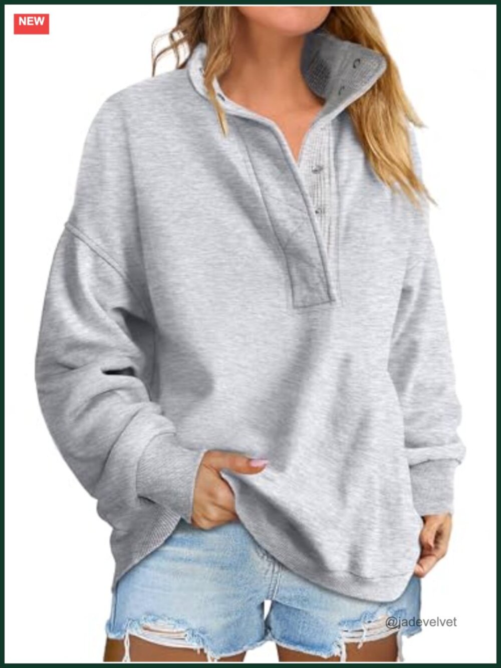 Oversized Mock Neck Henley Sweatshirt Women Long Sleeve Pullover